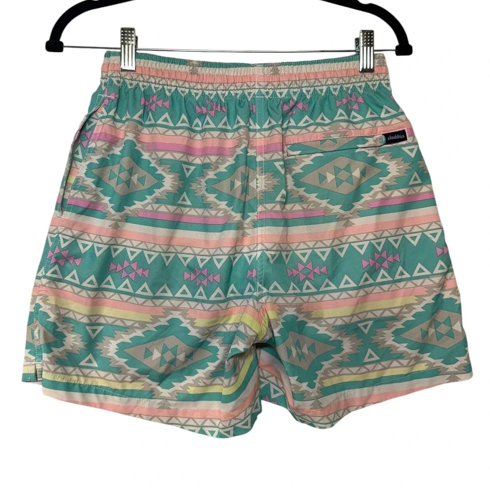 Chubbies The Mojitos Mens Swim Trunks Small Teal Pink Geometric 6